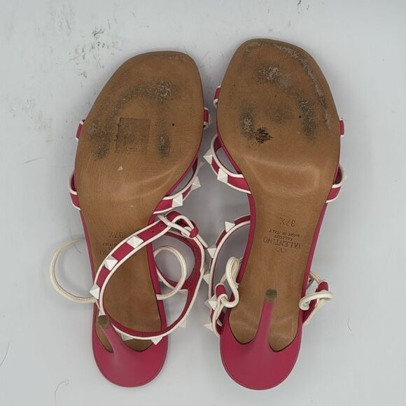 VALENTINO Free Rockstud Pink/White Leather Sandal EU 37.5/ US 7.5 - Picture 9 of 13